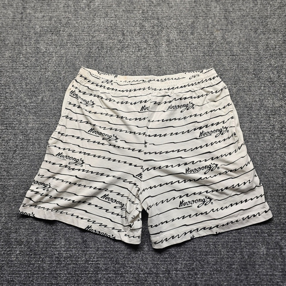 Vintage Hussong's Cantina Ensenada Logo Print Shorts Mens Large White Mexico